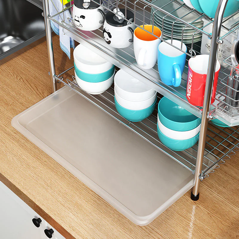 3 Tier Stainless Steel Dish Dring Rack With Mug Holder & Cutlery Drainer