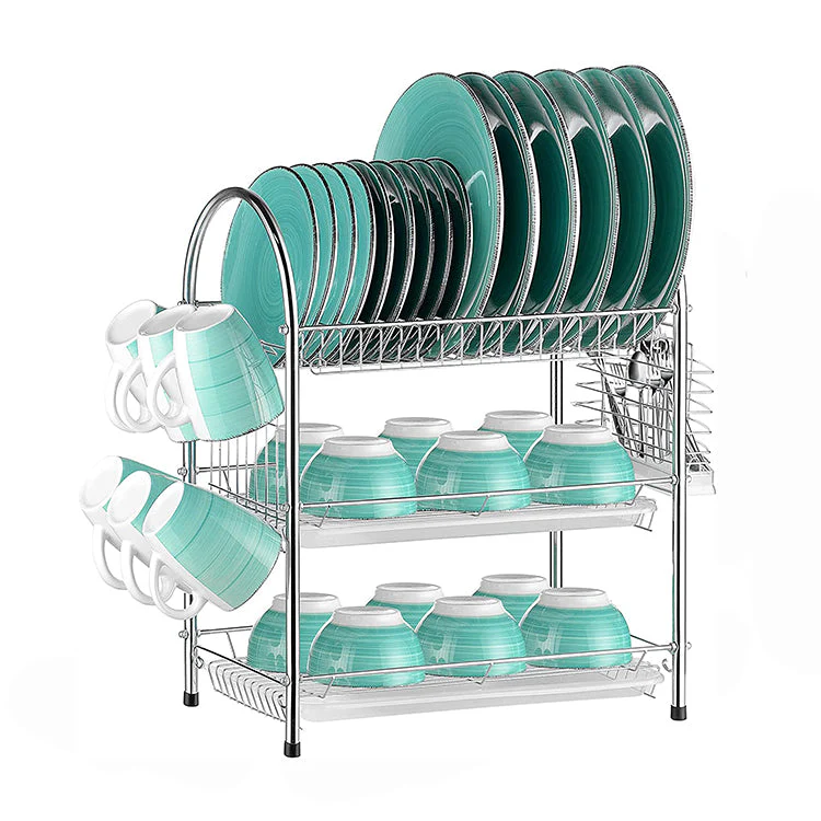 3 Tier Stainless Steel Dish Dring Rack With Mug Holder & Cutlery Drainer - Image 2