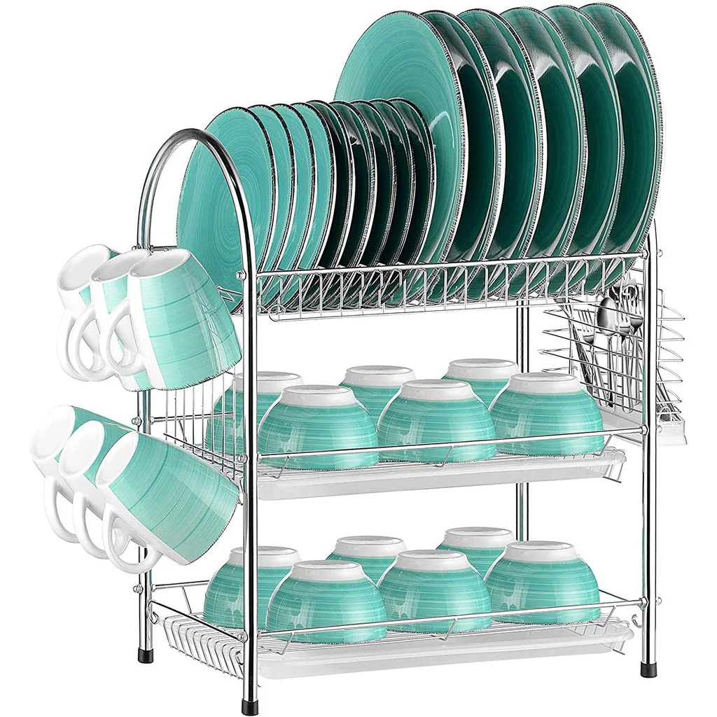 3 Tier Stainless Steel Dish Dring Rack With Mug Holder & Cutlery Drainer - Image 3