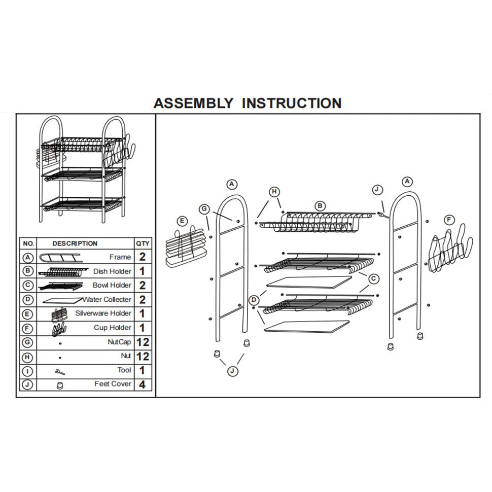 3 Tier Stainless Steel Dish Dring Rack With Mug Holder & Cutlery Drainer - Image 4