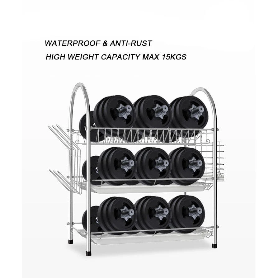 3 Tier Stainless Steel Dish Dring Rack With Mug Holder & Cutlery Drainer - Image 6
