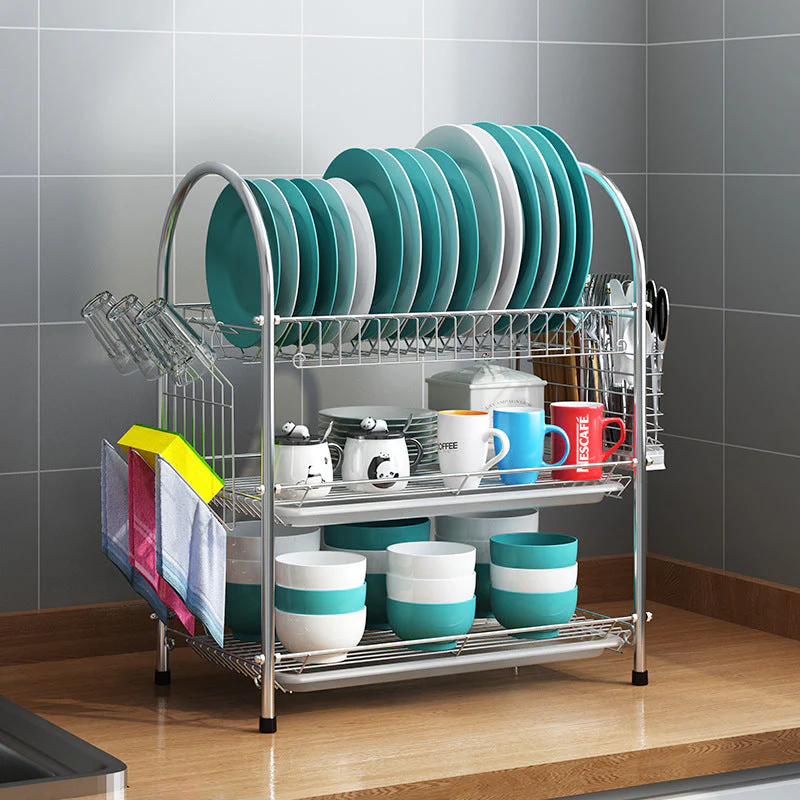 3 Tier Stainless Steel Dish Dring Rack With Mug Holder & Cutlery Drainer - Image 7