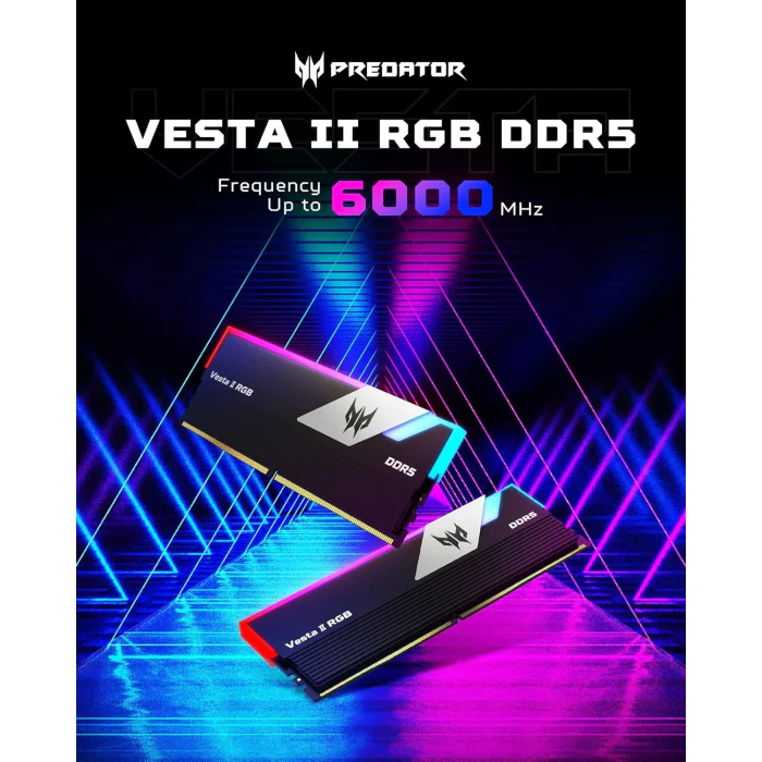 Acer Predator Vesta II RGB 32GB (2x16GB) DDR5 6000MHz CL34 Desktop Memory Kit - Silver - Image 2
