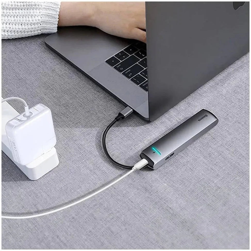 Adapter Baseus Adapter USB-C To 3XUSB HDMI USB-C 6in1 Silver - Image 5