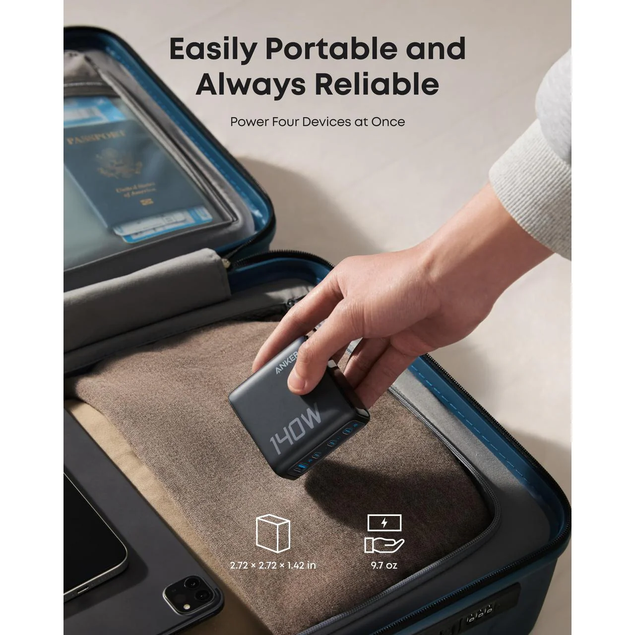 Anker PD Fast Charger 140W, 4-Port, PD 3.1 with USB-C Cable Dark Grey - Image 5