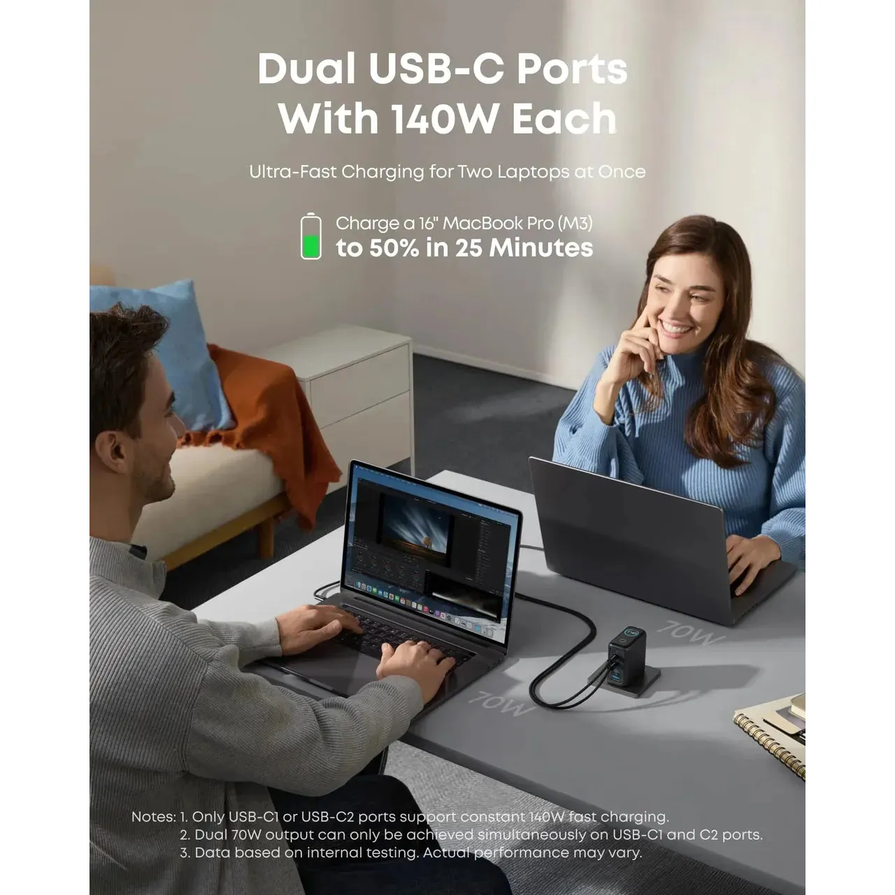 Anker PD Fast Charger 140W, 4-Port, PD 3.1 with USB-C Cable Dark Grey - Image 6
