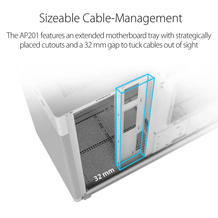 Asus Prime AP201 Micro ATX 33L Tool-Free Side Panels Case - White - Image 5