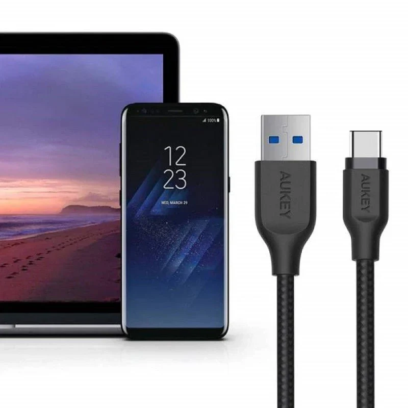 Aukey Braided Nylon Usb 3.1 Gen1 To Usb-C 1.2M Cable - Black - Image 5