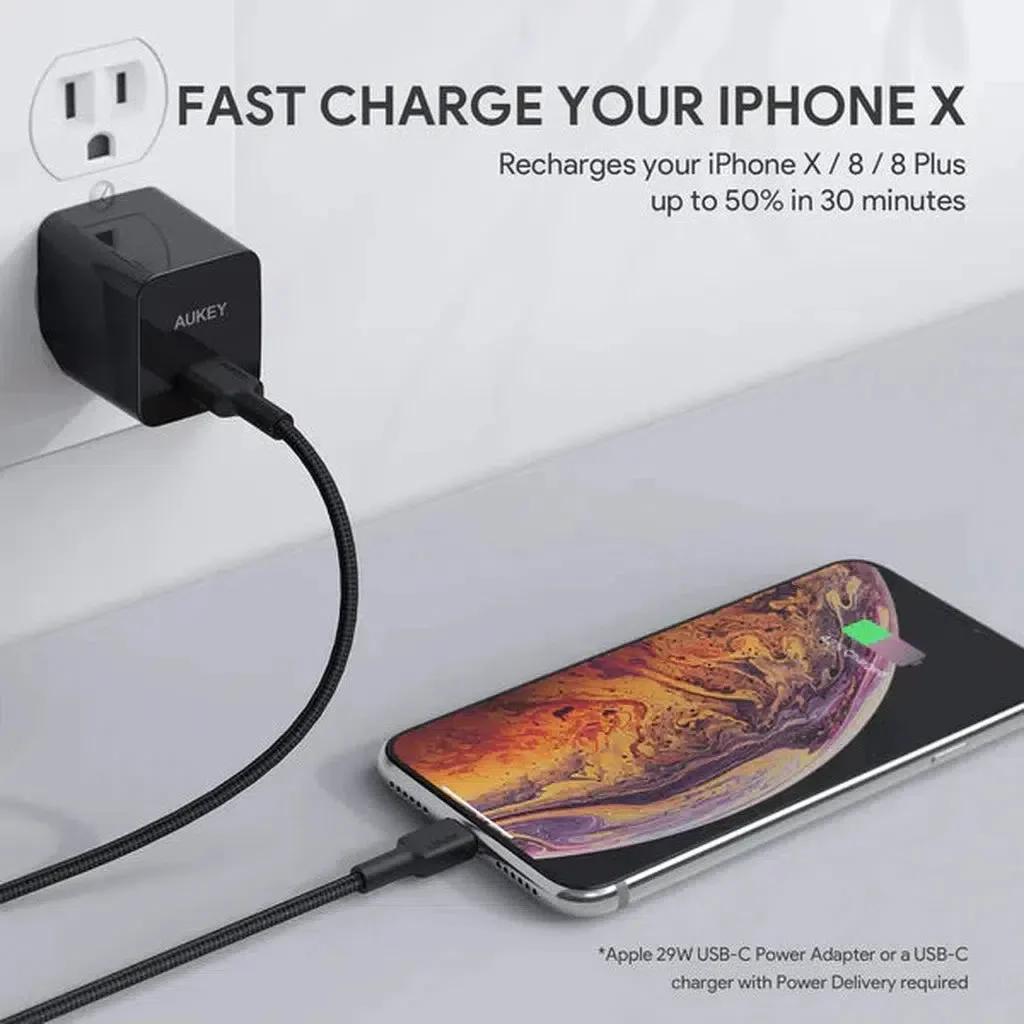 Aukey Braided 1M Usb-C To Lightning Cable - Black - Image 3
