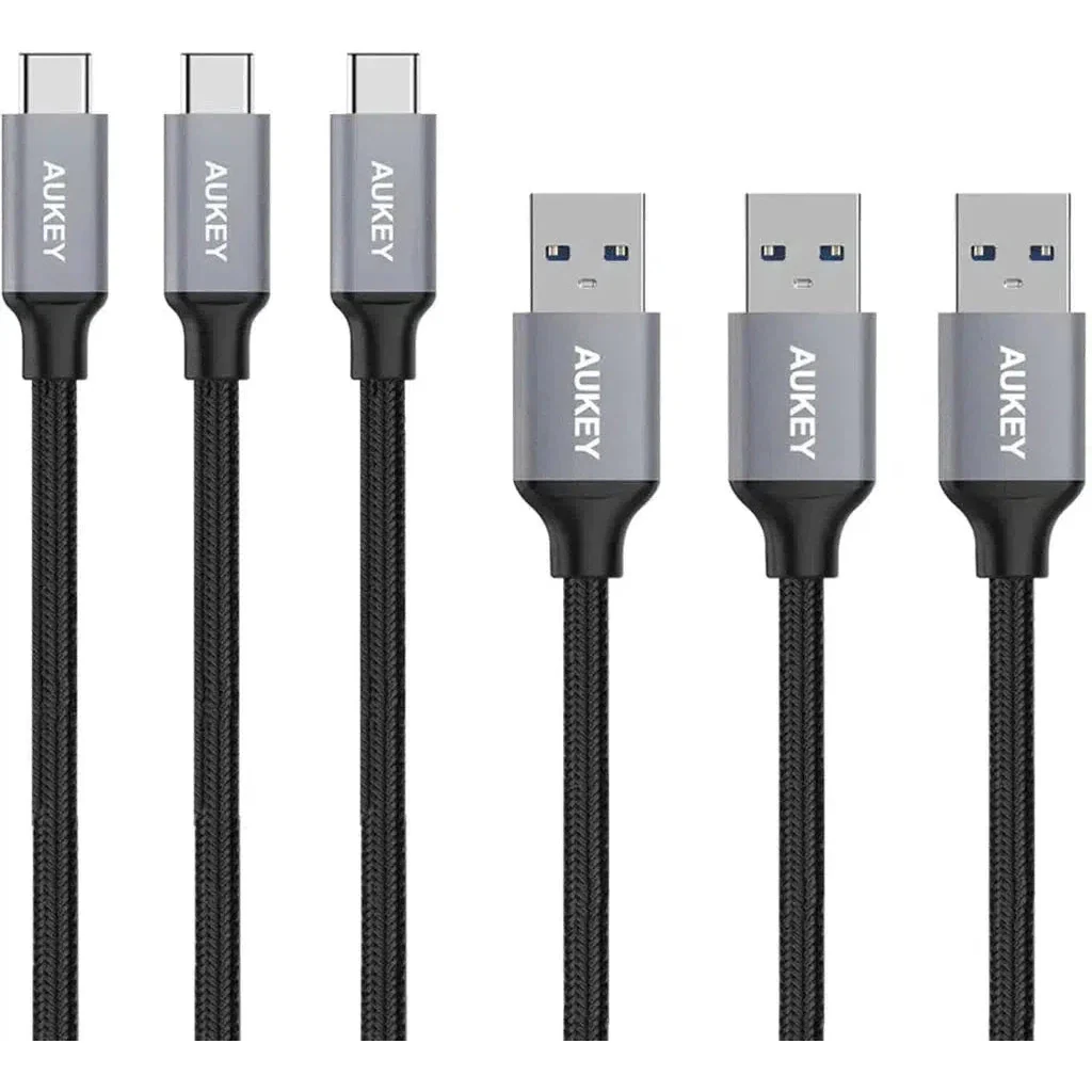 AUKEY CB-CMD1 1M USB A To USB C Quick Charge 3.0 Durable Braided Nylon Cable (3 Pack)
