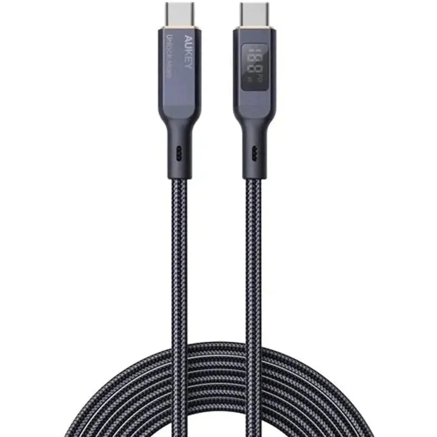 Aukey Nylon Braided Usb C To Usb C Cable With Lcd Display - Black