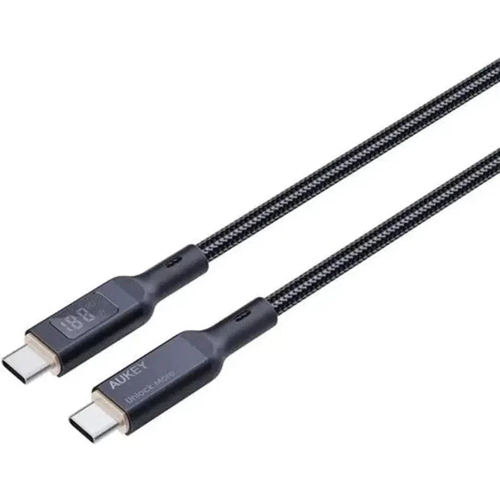 Aukey Nylon Braided Usb C To Usb C Cable With Lcd Display - Black - Image 2