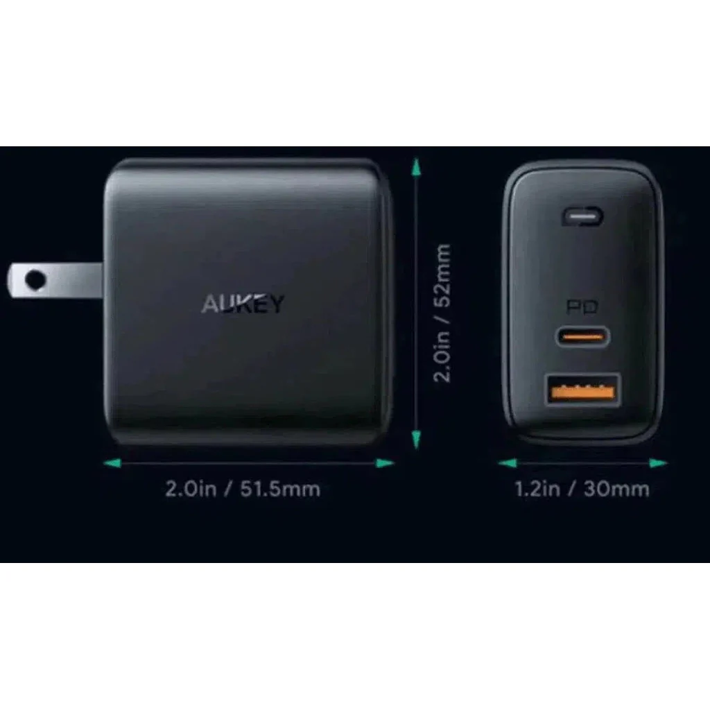 Aukey Pa-B3 Bk Dual-Port 65W Pd Wall Charger With Gan Power Tech - Black - Image 2