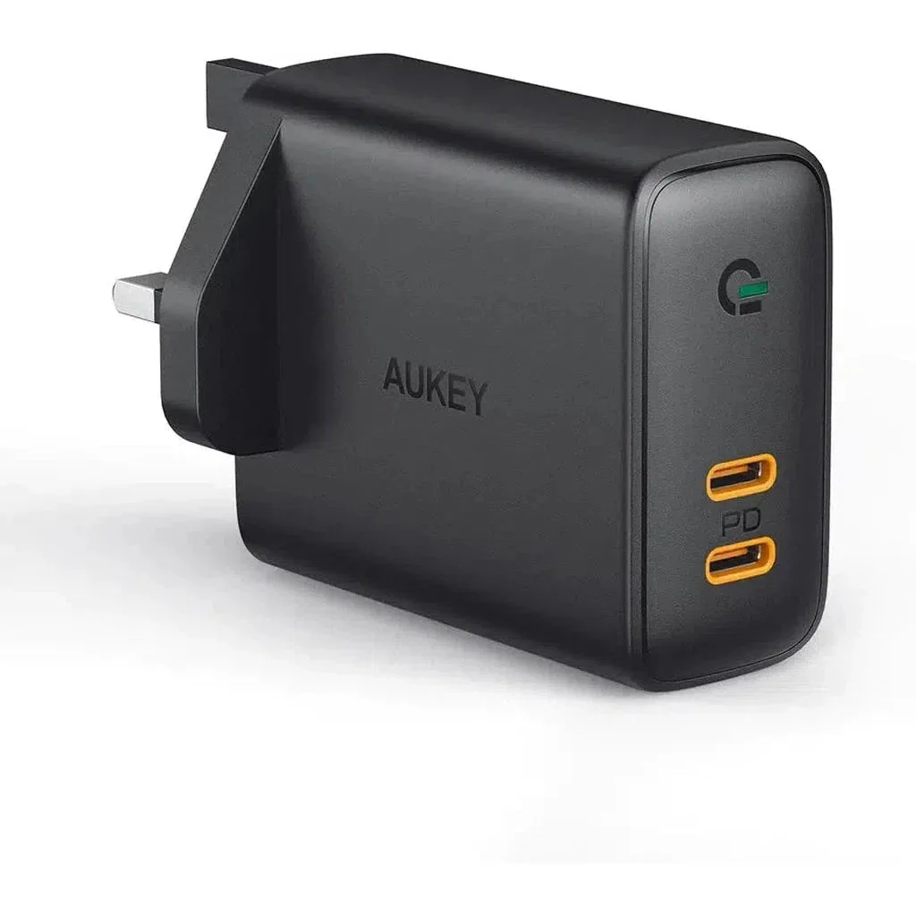 Aukey Pa-D2 Bk Dual-Port 36W Pd Wall Charger With Dynamic Detect With C To C Cable