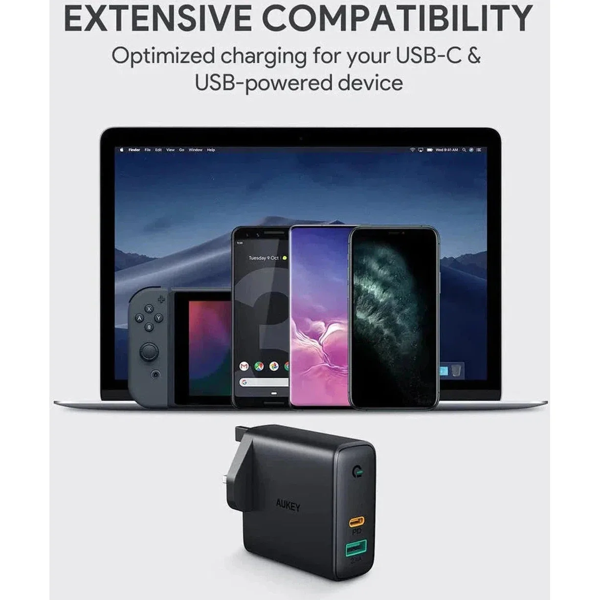 Aukey Pa-D3 Bk Dual-Port 60W Pd Wall Charger With Dynamic Detect With C To C Cable - Image 3
