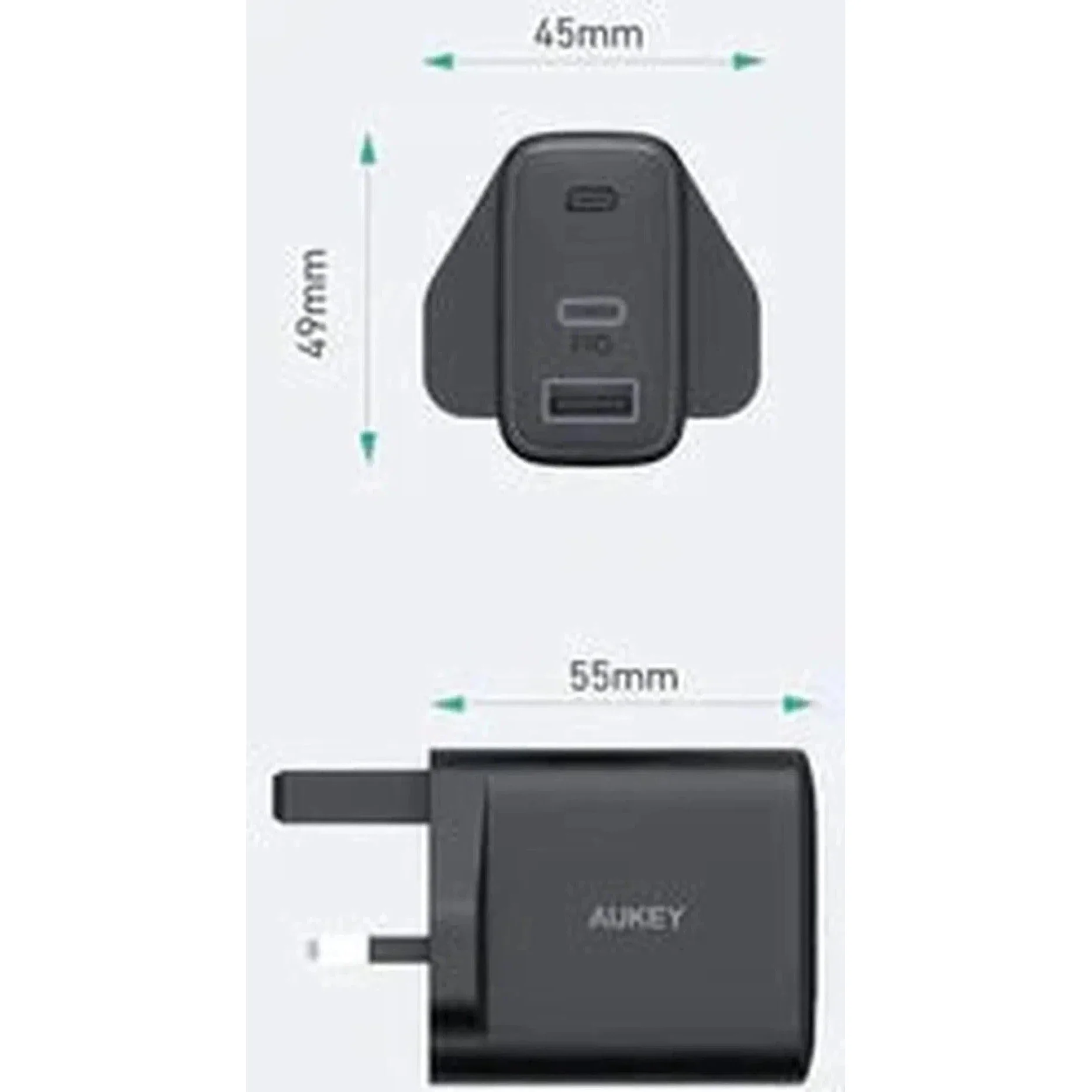 Aukey Pa-F3S Bk Dual Port 32W - Pd Usb C Wall Charger - Black - Image 4
