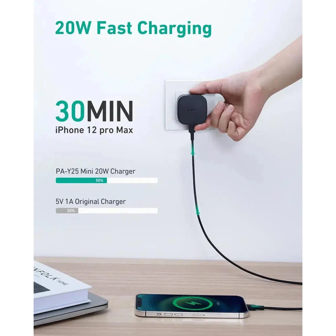 Aukey Pa-Y25 Bk 20W Single Port Pd Charger- Black - Image 2