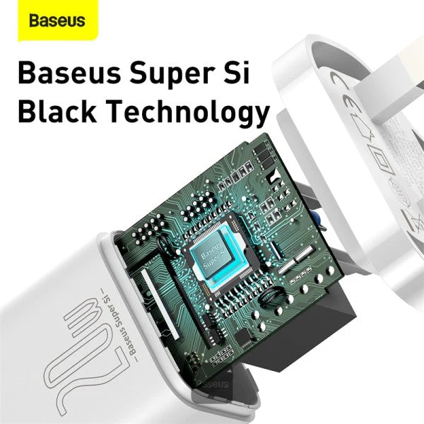 Baseus 20W PD Mini Charger Super Si 1C Wall Charger USB Type C UK and USB Type C - Lightning cable 1M White - Image 3