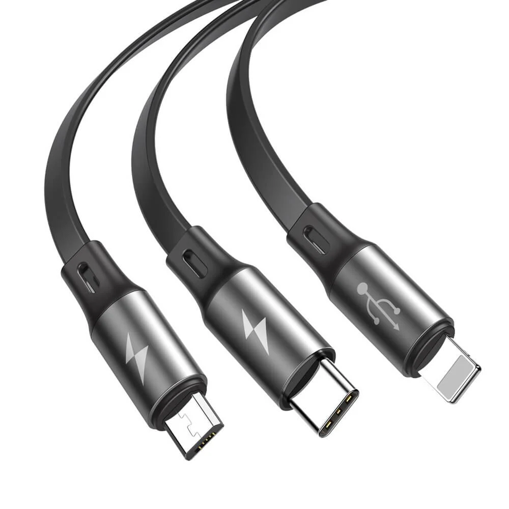 Baseus 3-In-1 USB Charging Cable, 3.5A, 1.2 Meter, Dark Grey - CAMLT-BYG1 - Image 3