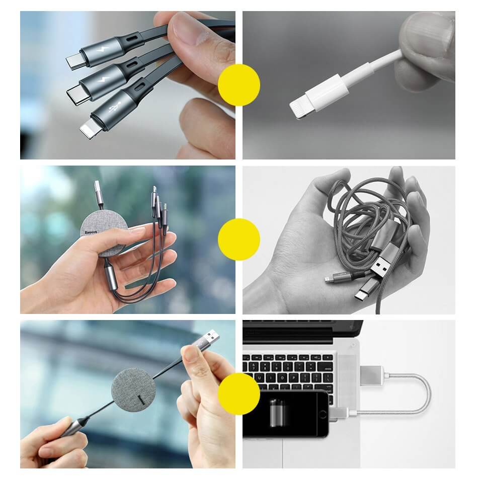 Baseus 3-In-1 USB Charging Cable, 3.5A, 1.2 Meter, Dark Grey - CAMLT-BYG1 - Image 8