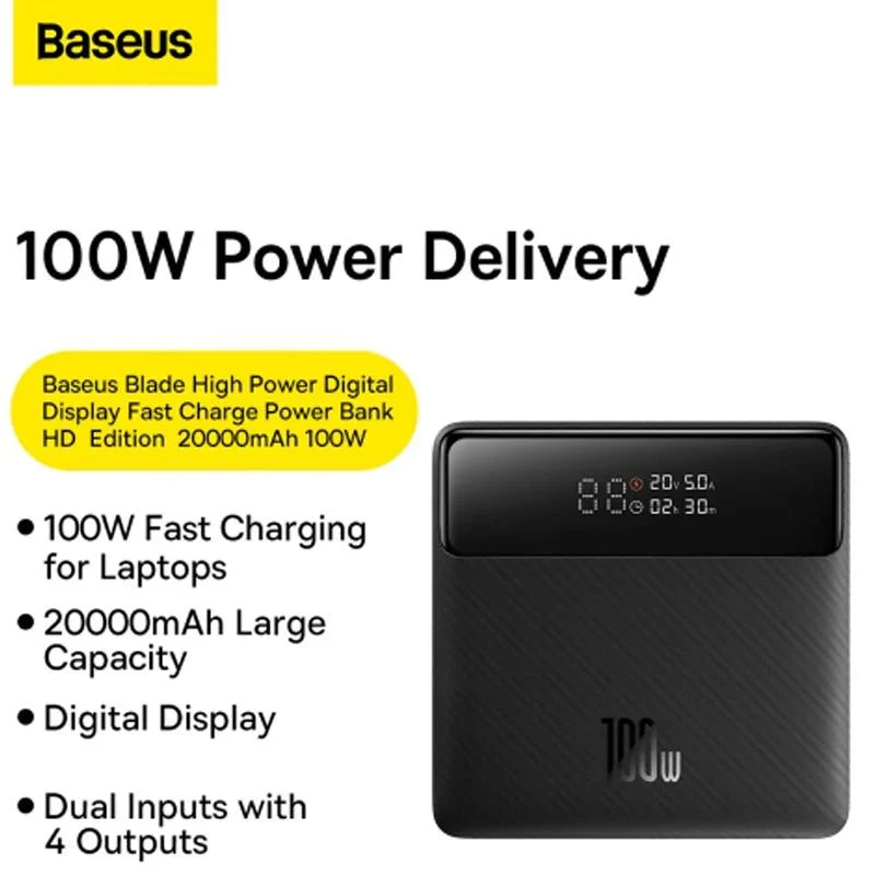 Baseus Blade Power Digital Display HD Edition Power Bank - 100W PD/ 20000mAh/ Black - Image 5