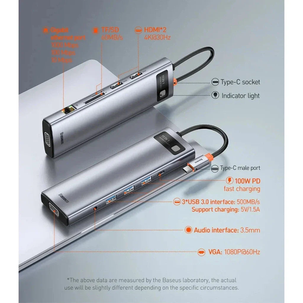 Baseus Metal Gleam Series 11-IN-1 Multifunctional Type-C Hub Docking Station Space Gray - Image 13