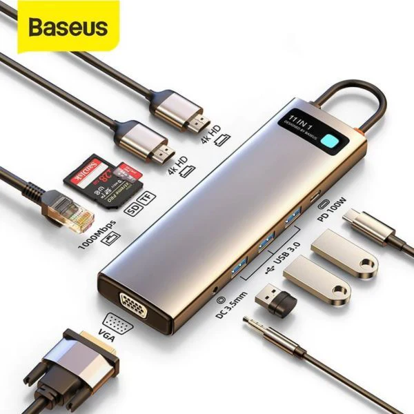 Baseus Metal Gleam Series 11-IN-1 Multifunctional Type-C Hub Docking Station Space Gray - Image 2