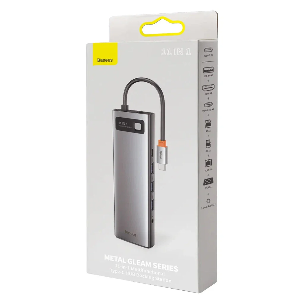 Baseus Metal Gleam Series 11-IN-1 Multifunctional Type-C Hub Docking Station Space Gray - Image 8