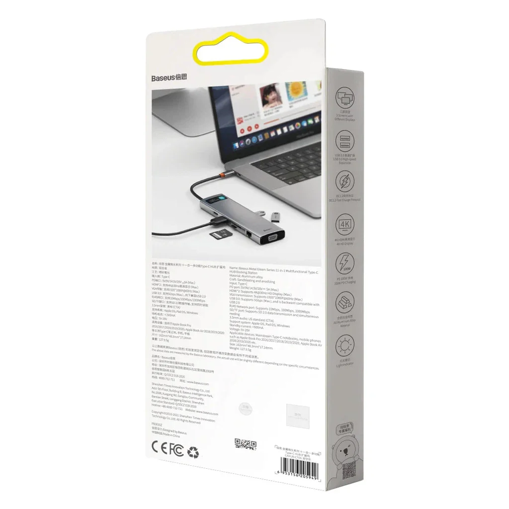 Baseus Metal Gleam Series 11-IN-1 Multifunctional Type-C Hub Docking Station Space Gray - Image 9