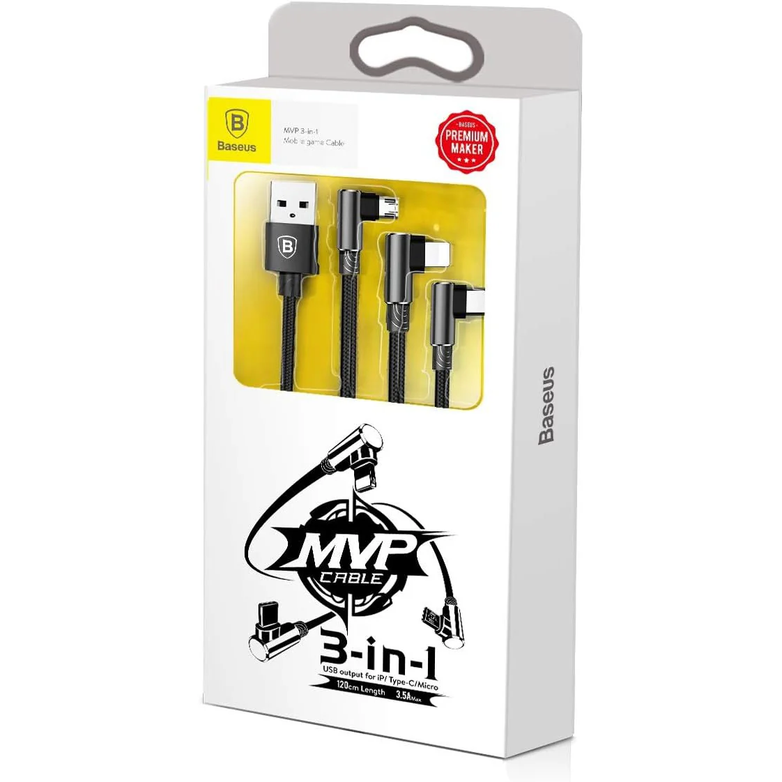 BASEUS MVP Cable 3 In 1 USB Output For iPhone + Type-C + Micro 3.5A Max 1.2M CAMLT-WZ01 - Image 5