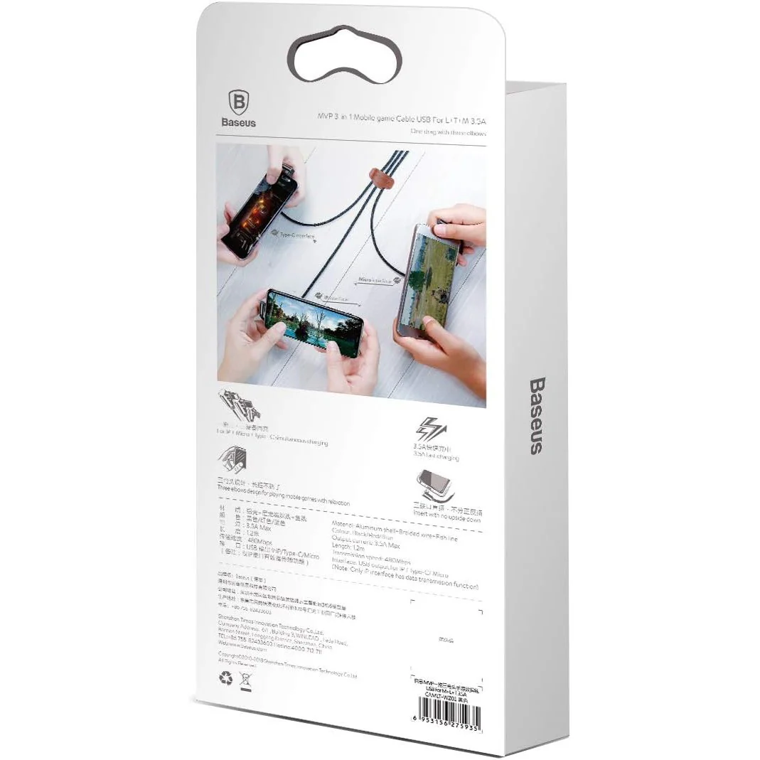 BASEUS MVP Cable 3 In 1 USB Output For iPhone + Type-C + Micro 3.5A Max 1.2M CAMLT-WZ01 - Image 6