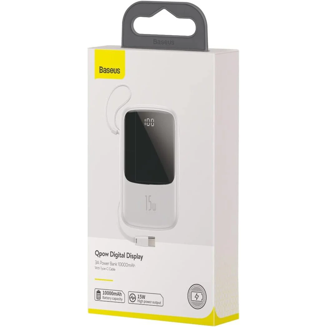 Baseus Qpow Digital Display Power Bank - Type C / 3A / 10000mAh / White - Image 7