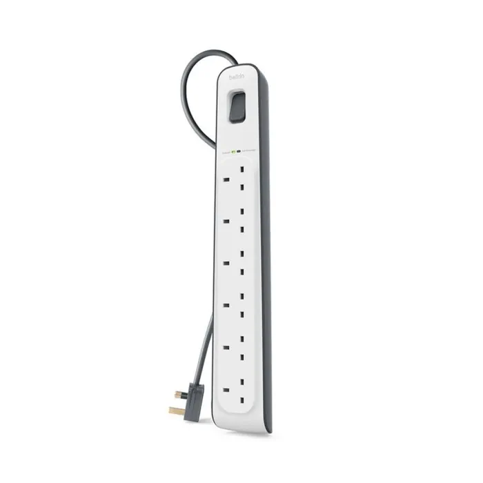 Belkin 6-Outlet Surge Protection Strip with 2M Power Cord -White/Grey