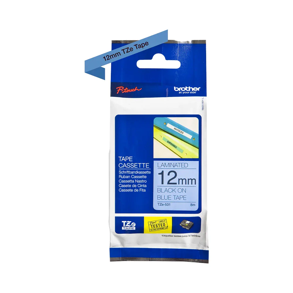 Brother Genuine TZe 531 Labelling Tape Cassette 12mm – Black on Blue