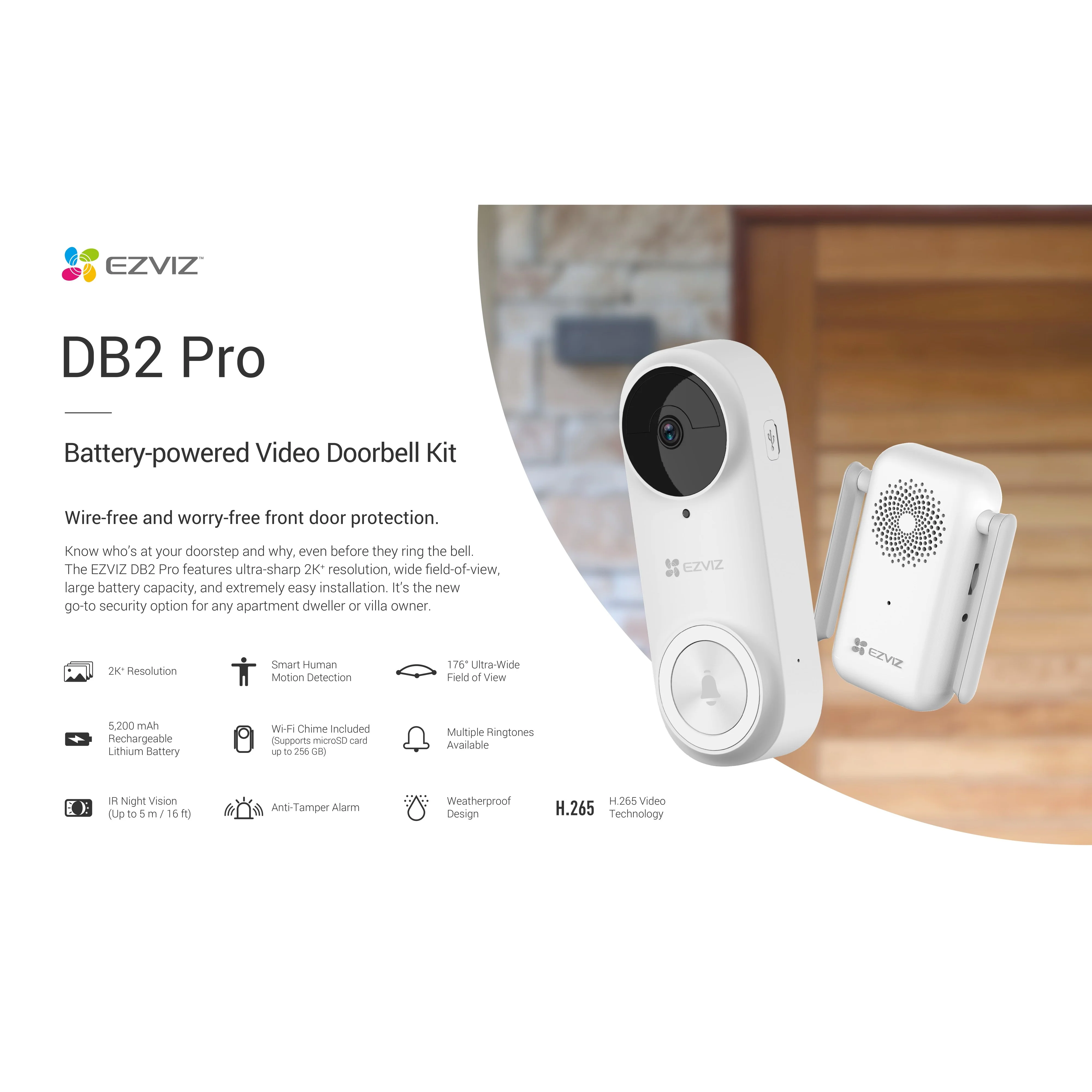 Ezviz DB2 Pro Wifi Doorbell With Chime - Image 4