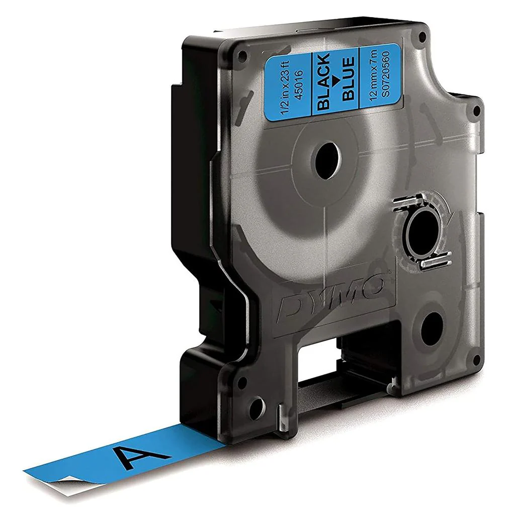 DYMO Authentic D1 Labels, 12mm x 7m Roll, Black Print on Blue Tape, Self-Adhesive Labels - Image 2