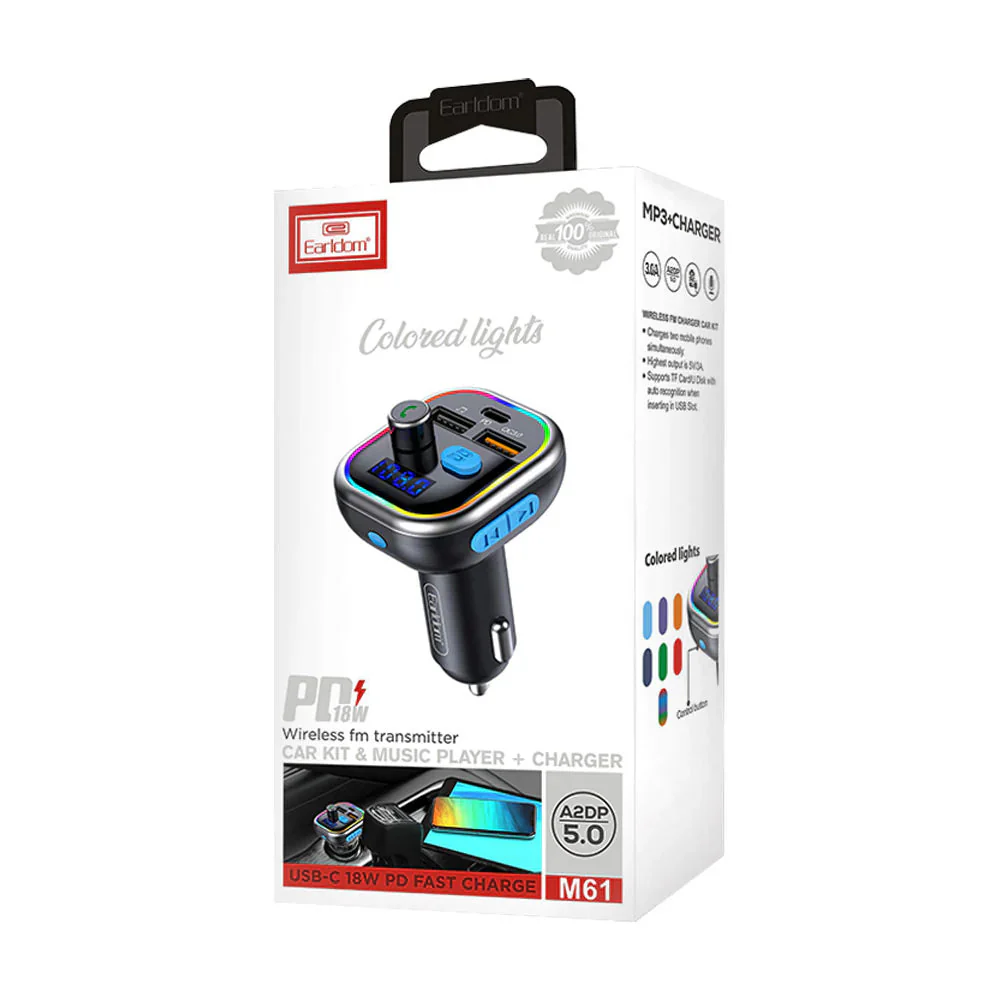 Earldom® M61 PD QC 18W 3.0A LED FM Transmitter Bluetooth Charger - Image 3