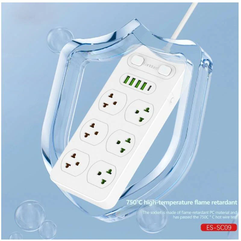 Earldom ES-SC09 11-in-1 Power Strip Extension - 6 Way / UK Plug / USB-A / USB-C / White - Image 3