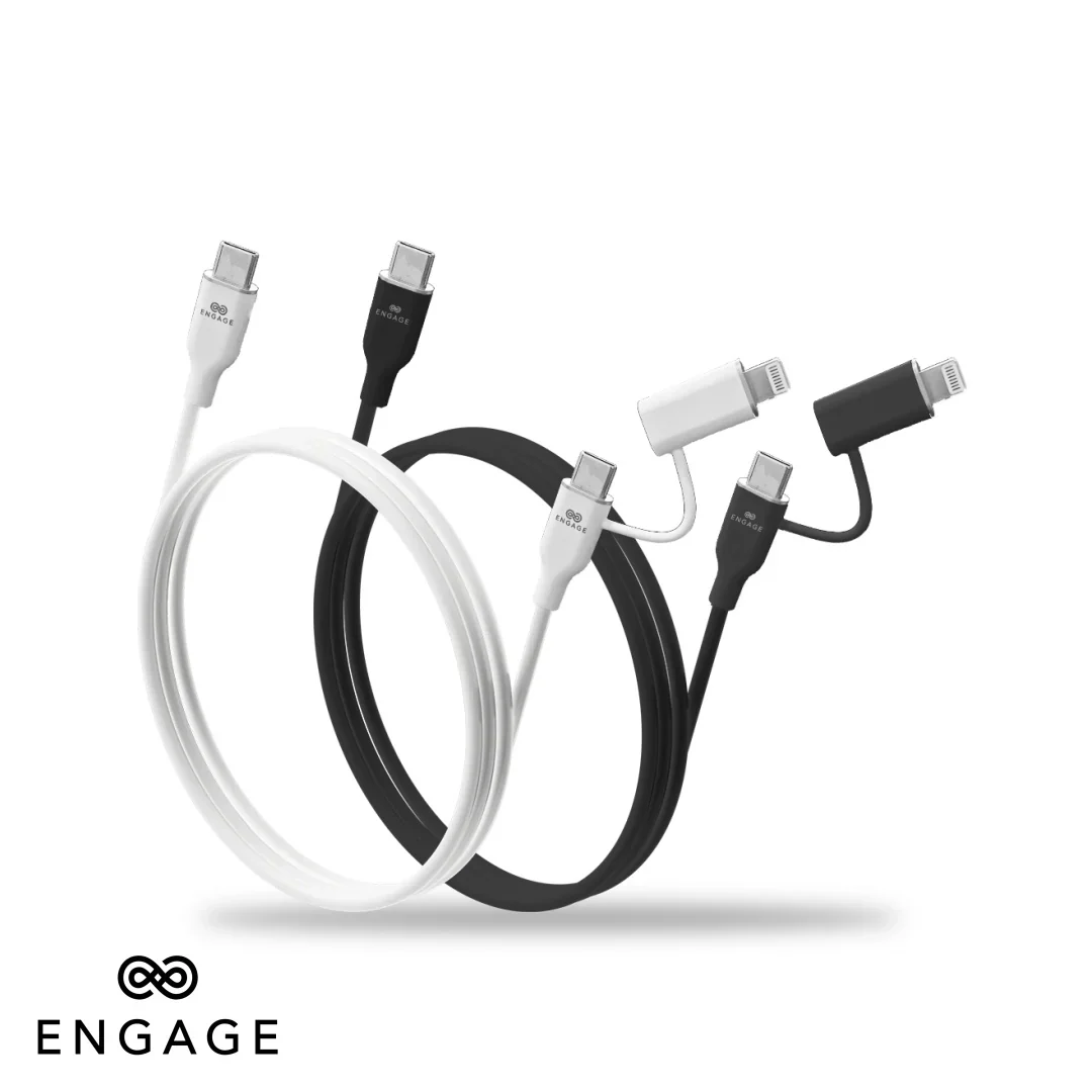 Engage Super Soft Silicone C To Usb-C Cable W/Lightning Adapter Bk - Image 2