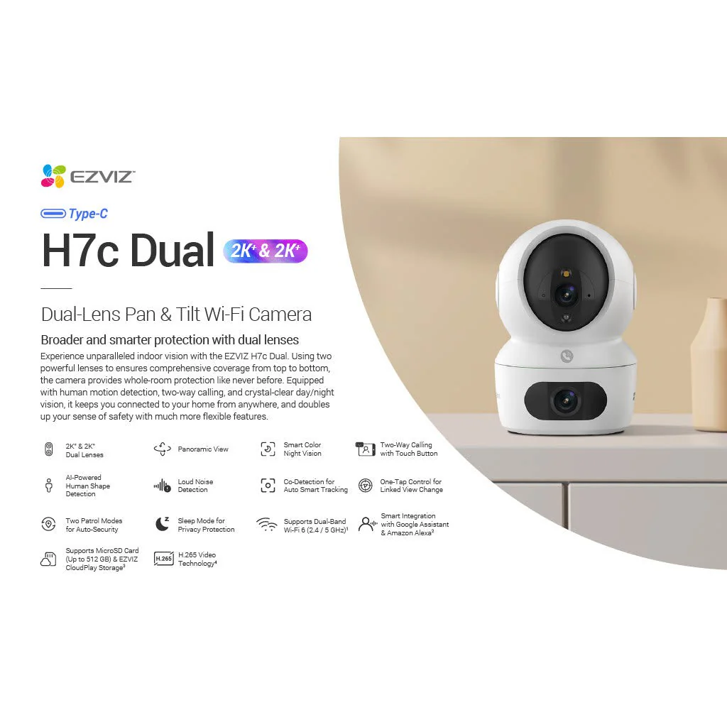 Ezviz by Hikvision | H7C Dual-Lens (2K + 2K) Resolution Pan & Tilt Wi-Fi Camera - Image 7