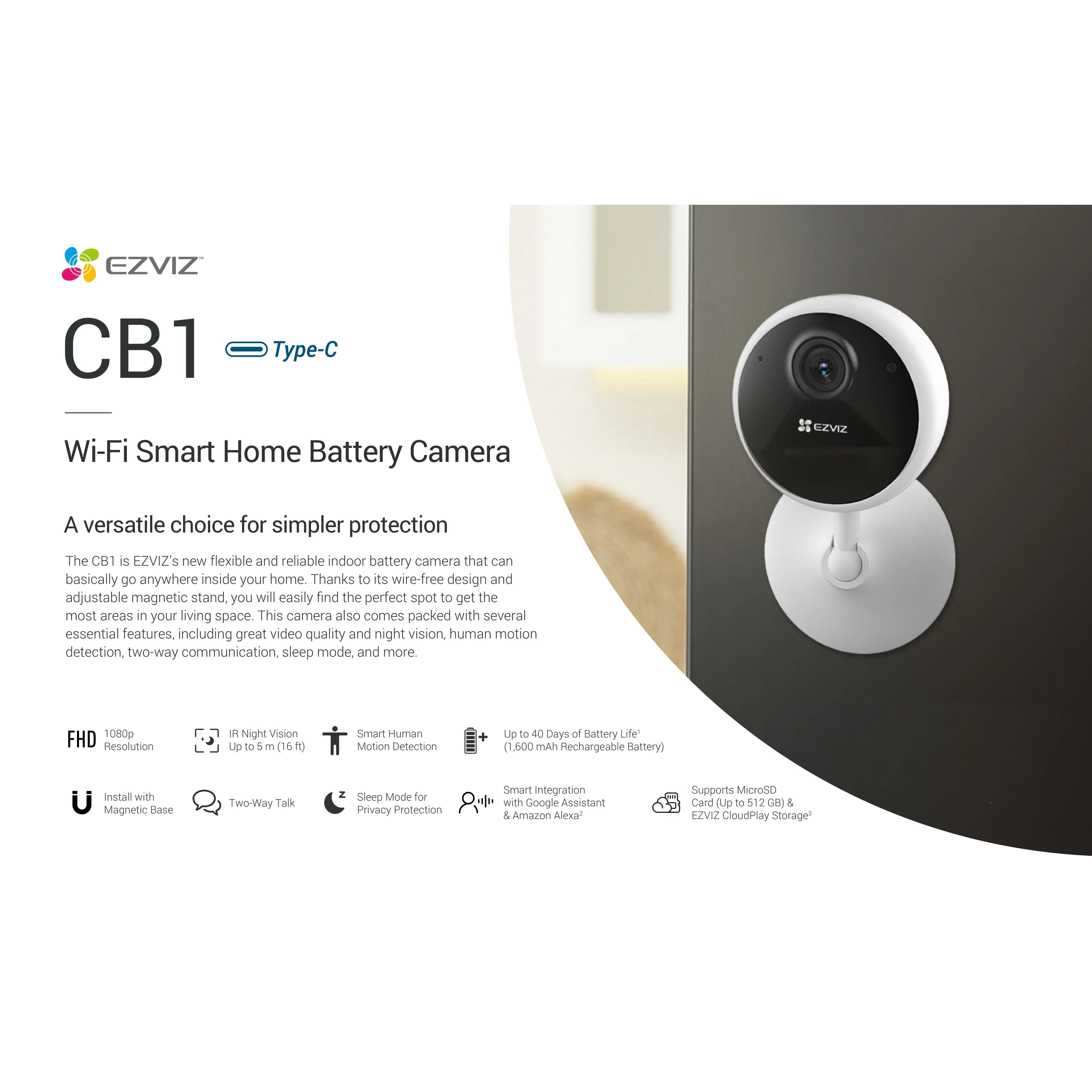 Ezviz CB1 Wi-Fi Smart Home Battery Camera - Image 3