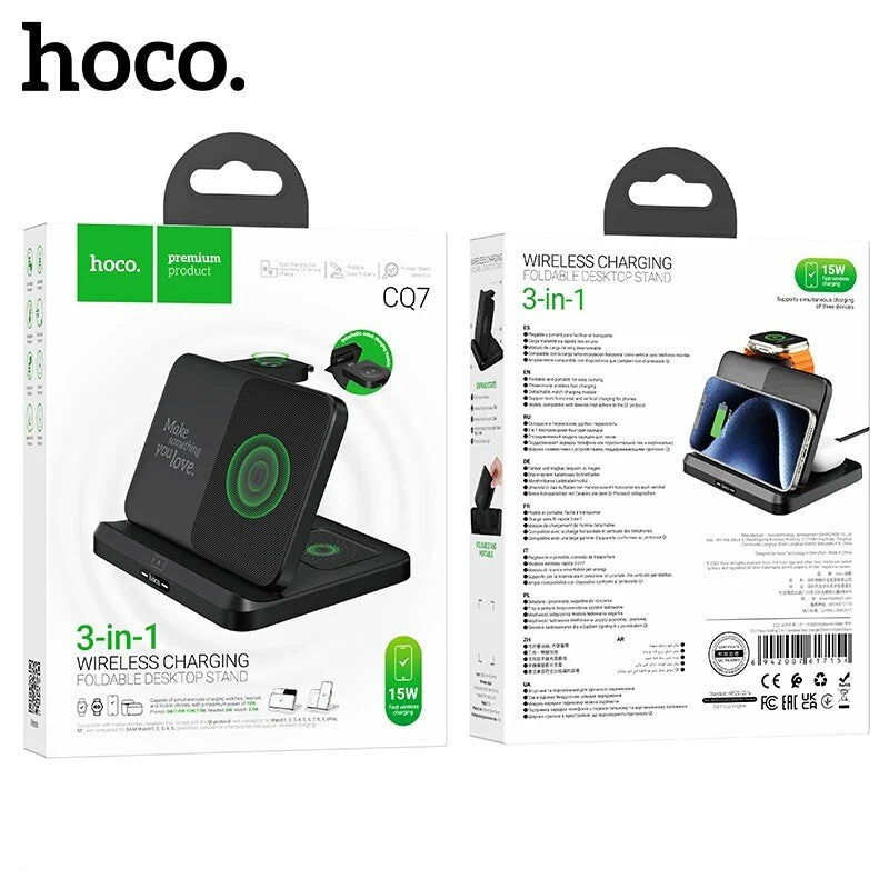 Hoco 3in1 Wireless Charging Foldable Desktop Stand CQ7 – Black - Image 2