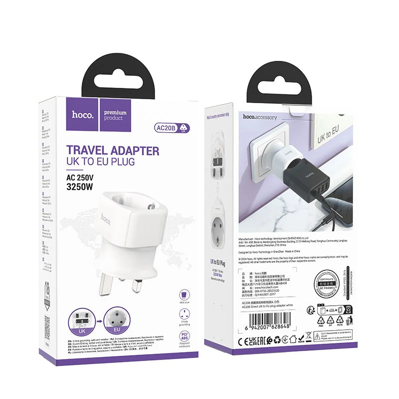 HOCO AC20B Direct UK to EU Plug Adapter - Image 4