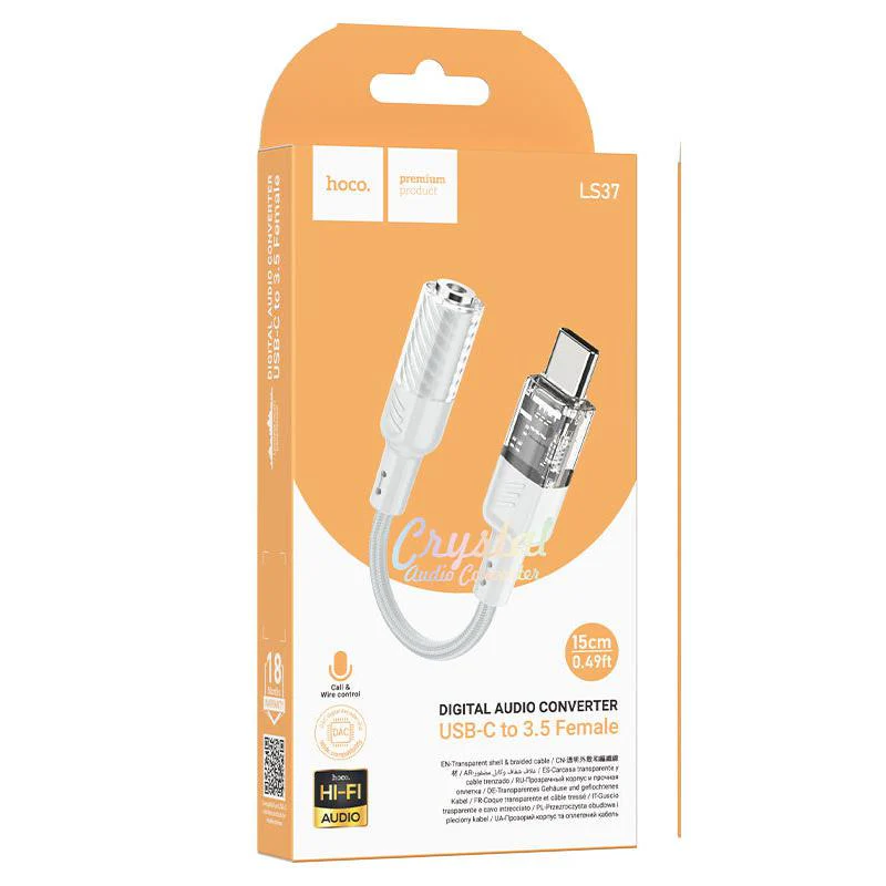 Hoco Adapter Type-C to 3.5mm LS37 Spirit audio converter – White - Image 5