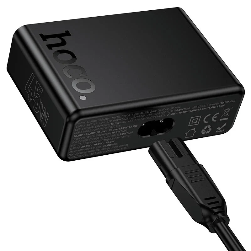 Hoco C150B Modern Charging Station – 45W PD Fast Charger with USB-C + USB-A Ports (UK Plug) - Image 2