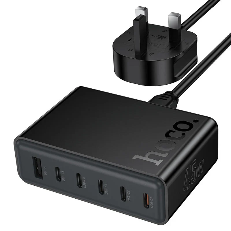 Hoco C150B Modern Charging Station – 45W PD Fast Charger with USB-C + USB-A Ports (UK Plug) - Image 4