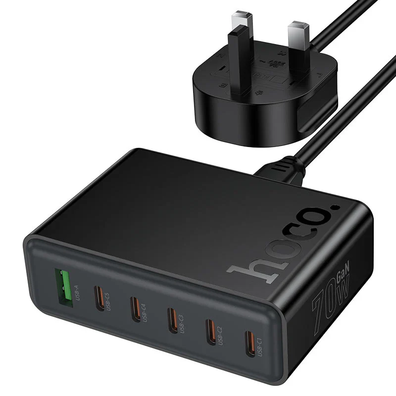 Hoco Modern Charging Station – 70W PD Fast Charge Hub with USB-C & Dual USB-A (UK Plug) - Image 3