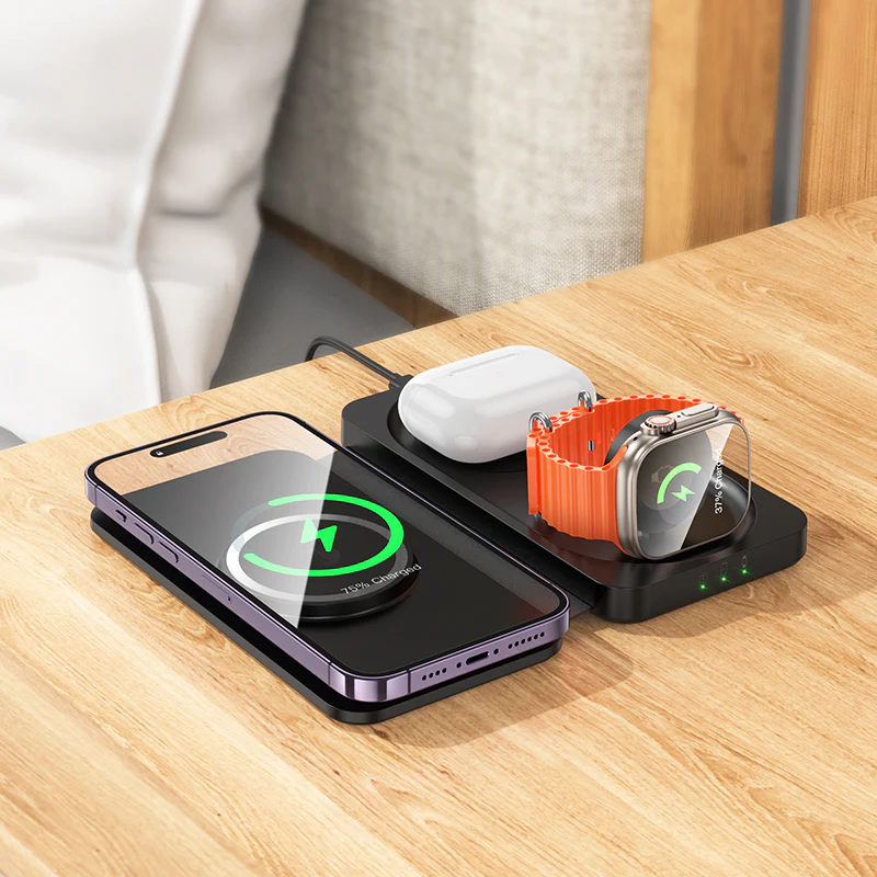 HOCO CQ13 Triumph 3-in-1 travel folding wireless fast charger - Image 4