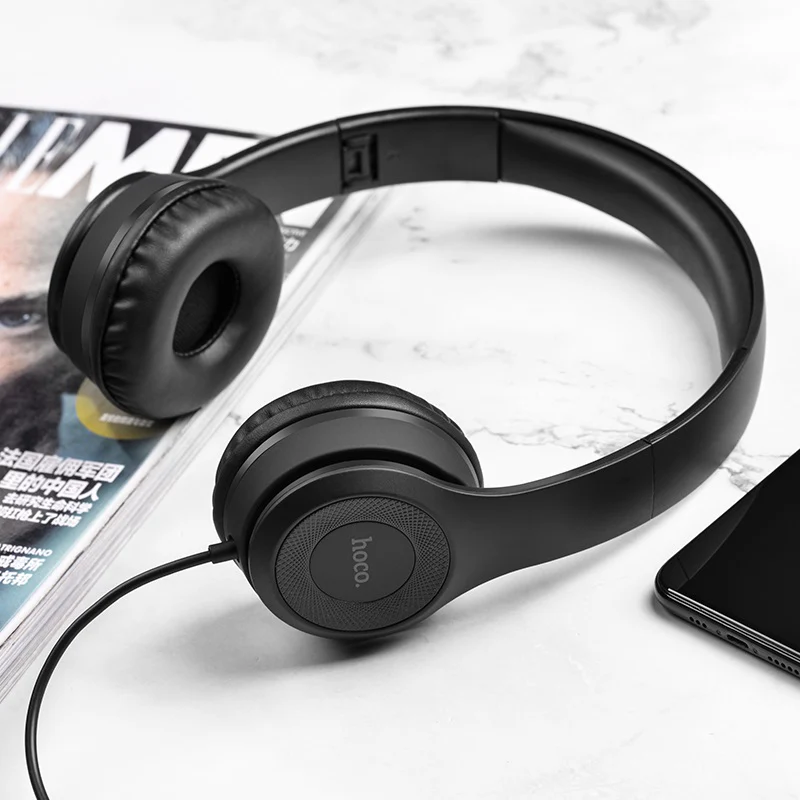 Hoco Headphones W21 Graceful charm wired headset with mic – Black - Image 2