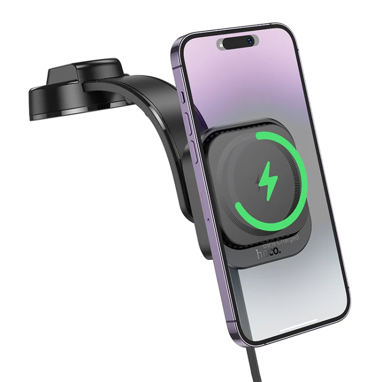 Hoco HW24 Might Retractable Magnetic Wireless Fast Charging Car Center Console Holder – Black - Image 2